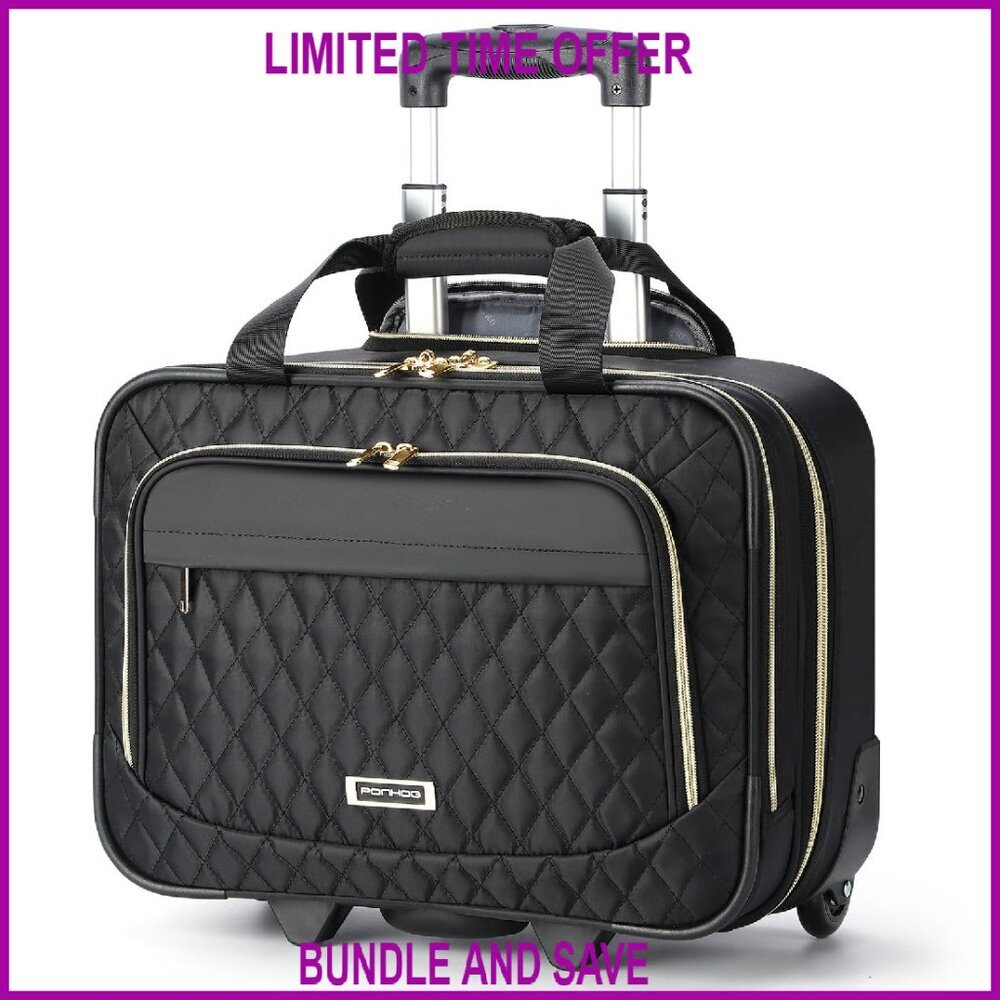 15.6 Inch Rolling Laptop Briefcase with Wheels, Flight Approved Carry On